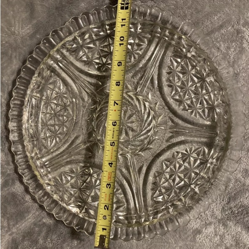 Anchor Hocking Stars And Bars Round Platter Cut Glass 12 Inch